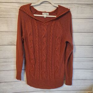 Dressbarn XL brown long sleeve cable knit hooded pullover sweater